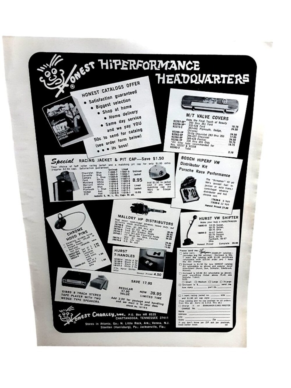 1971 Honest Charley Hi Performance Vintage Ad Hurst Mallory Bosch Hot Rod